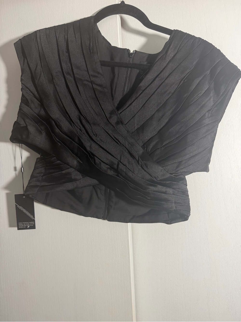 Women's Black Pleated Wrap Crop Top